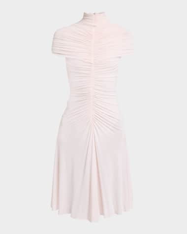 ALAIA Mock-Neck Gathered Cap-Sleeve Dress