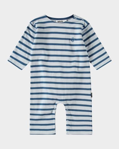 Molo Boy's Flint Embroidered Organic Cotton Stripe Bodysuit, Size 3M-12M
