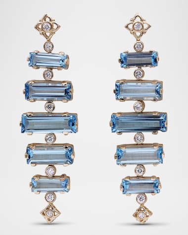 Stephen Dweck 18K Yellow Gold Diamond and Baguette Swiss Blue Topaz Dangle Earrings