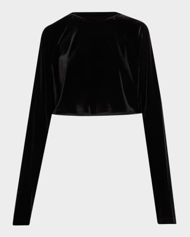 Norma Kamali Oversized Raglan-Sleeve Velvet Crop Top