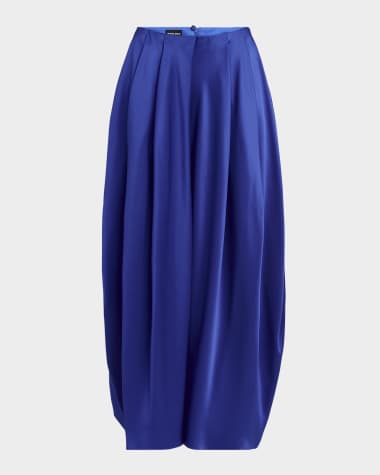 Giorgio Armani Double Silk Satin Pleated Midi Skirt