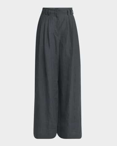 Giorgio Armani Pleated Wide-Leg Linen Trousers