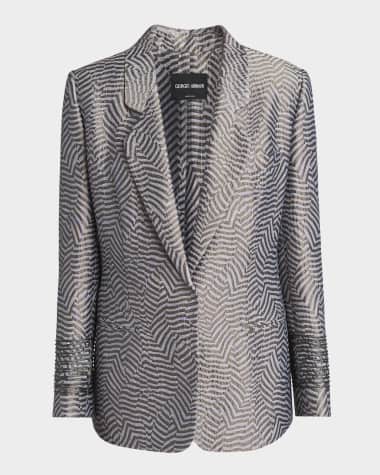 Giorgio Armani Animalier Silk Jacquard Single-Breasted Blazer Jacket