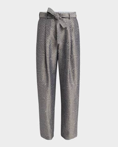 Giorgio Armani Animalier Silk Jacquard Straight-Leg Paperbag Trousers