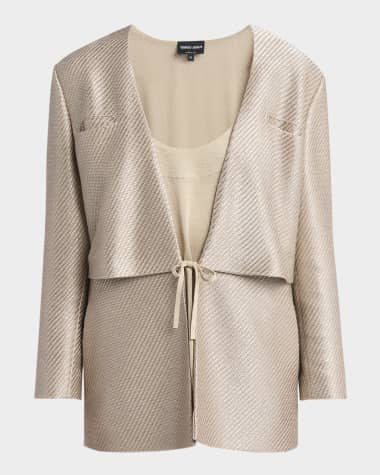 slim fit dress slacks Heritage Lurex Ribbon Chain Trim Knit Jacket
