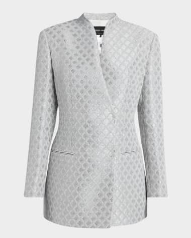 Giorgio Armani Geometric Paillette Jacquard Asymmetric Double-Breasted Jacket