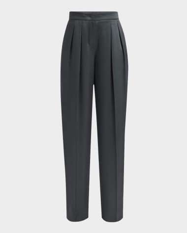 Giorgio Armani Silk Satin Pleated Straight-Leg Trousers