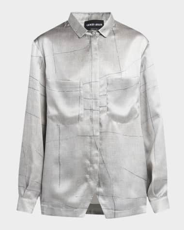 Giorgio Armani Check Satin Button Down Blouse