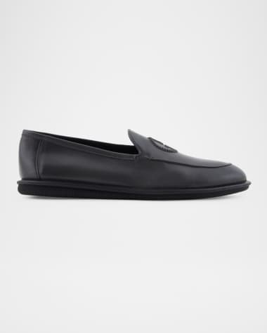 Giorgio Armani Men's Leather Monogram Smoking Slippers
