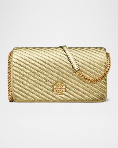 Tory Burch Kira Moto Metallic Quilted Leather Wallet on Chain