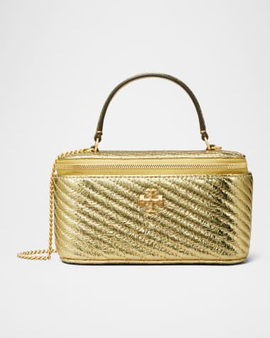 Tory Burch Kira Moto Metallic Quilted Leather Vanity Case