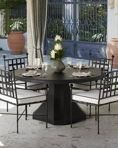 Neiman Marcus Round Outdoor Pedestal Dining Table, Matte Black