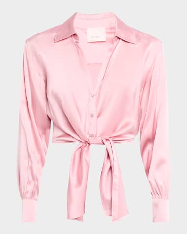 Cinq a Sept Mariana Tie-Front Silk Blouse