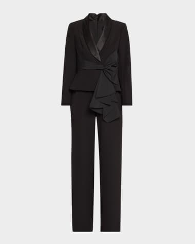 Aidan Mattox Straight-Leg Bow Stretch Crepe Jumpsuit