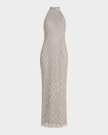 Aidan Mattox Beaded Halter Column Gown