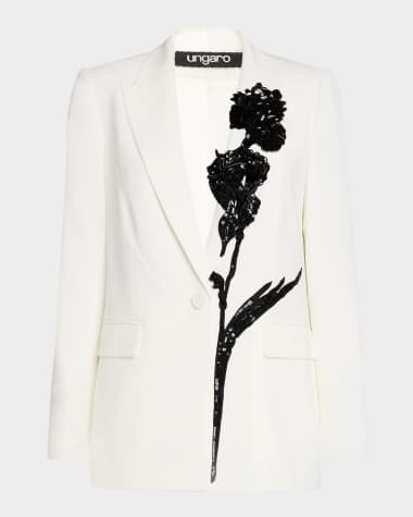 Ungaro Single-Button Sequin Floral Applique Blazer
