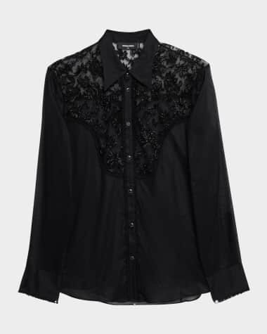 Dsquared2 Men's Embroidered Sheer Western Shirt