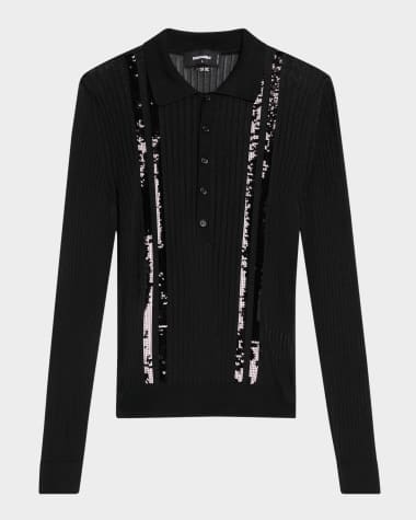 Dsquared2 Men's Sequin-Striped Knit Polo Shirt