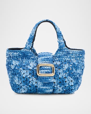 Roger Vivier Grand Viv Choc Crochet Raffia Top-Handle Bag