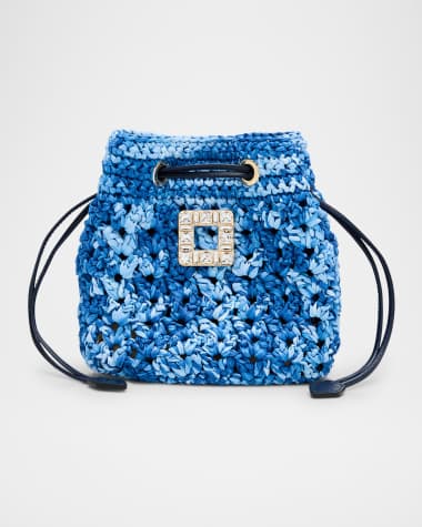 Roger Vivier Tres Vivier Buckle Raffia Bucket Bag