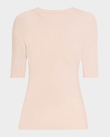 Enza Costa Powder Cashmere Rib-Knit Top