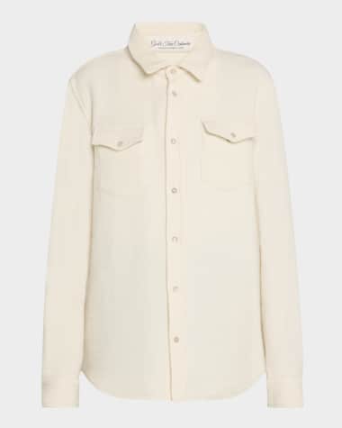 God's True Cashmere Cashmere Waffle Knit Snap Collared Shirt