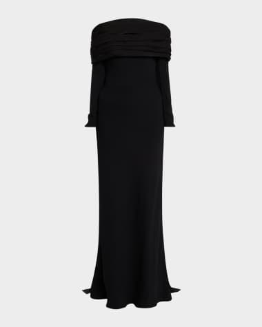 Givenchy Bow Pleated Off-The-Shoulder Maxi Dress