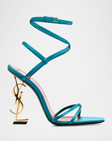 Saint Laurent Opyum YSL Logo-Heel Wrap-Ankle Sandals with Golden Hardware