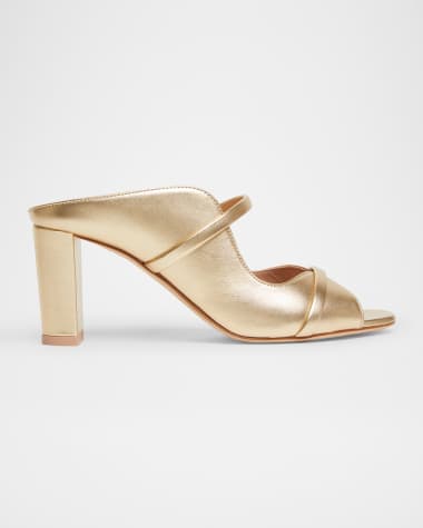 Malone Souliers Norah Metallic Leather Two-Band Block Heel Sandals