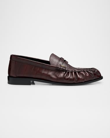 Saint Laurent Men's Eel Leather Cassandre Penny Loafers