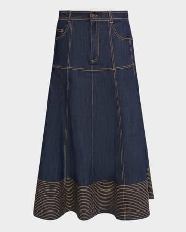 Cinq a Sept Hester A-Line Denim Skirt with Topstitching