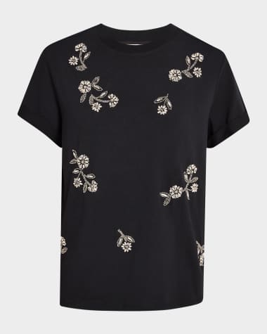 Cinq a Sept Bree Short-Sleeve Rhinestone Vine Tee