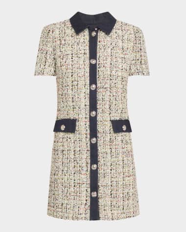 Cinq a Sept Anya Short-Sleeve Boucle Mini Dress