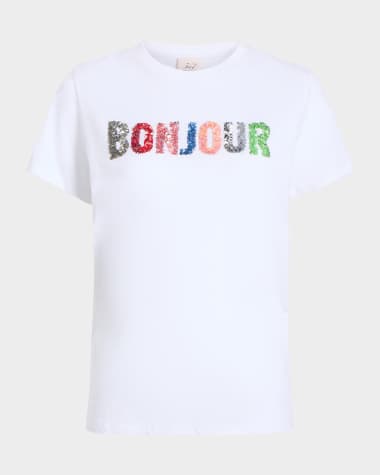 Cinq a Sept Crewneck Sequined Bonjour Tee