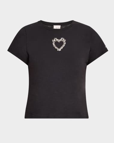 Cinq a Sept Cut-Out Rhinestone Heart Tee