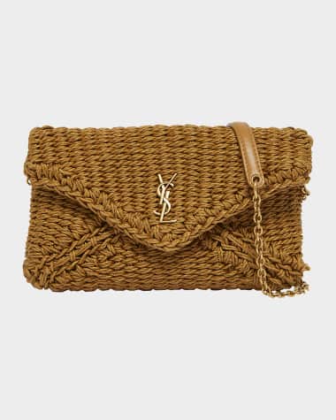 Saint Laurent Cassandre Small YSL Pouch Clutch Bag in Raffia