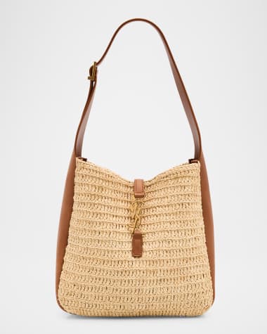 Saint Laurent Le 5 A 7 Small YSL Hobo Bag in Raffia and Leather