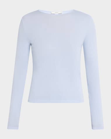 Vince Ribbed Long-Sleeve Crewneck Top