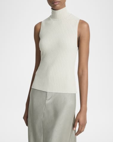 Vince Ribbed Sleeveless Turtleneck Top