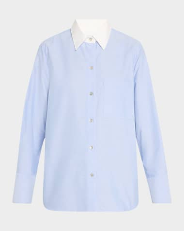 Vince Classic Oxford Shirt with Contrast Collar