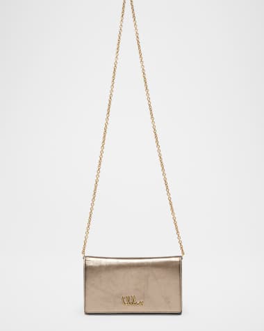 Chloe Iconic Wallet on Chain in Metallic Leather