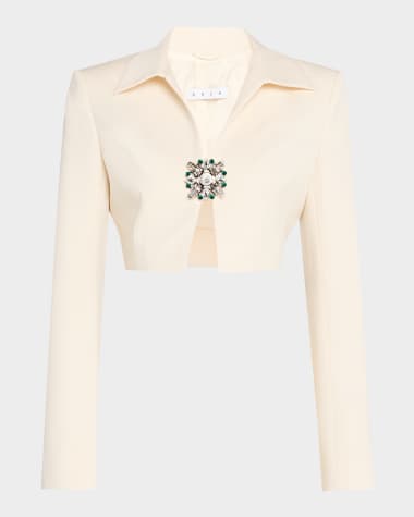 AREA Crystal Brooch Cropped Jacket