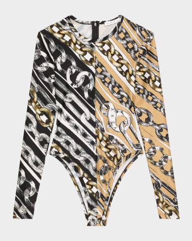 AREA Chain-Print Long-Sleeve Bodysuit