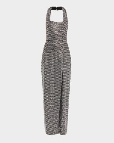 AREA Crystal Embellished Halter Slit Gown