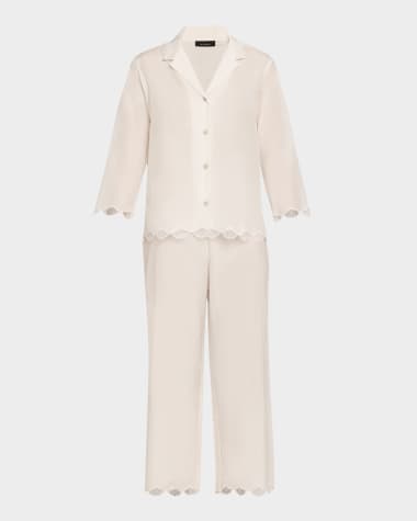 Natori Colette Cropped Lace-Trim Voile Pajama Set