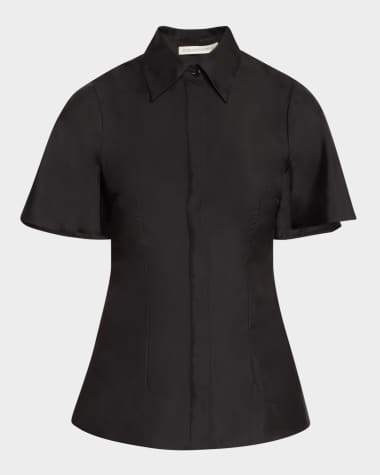 Emilia Wickstead Keiko Cape Silk Twill Button-Down Top