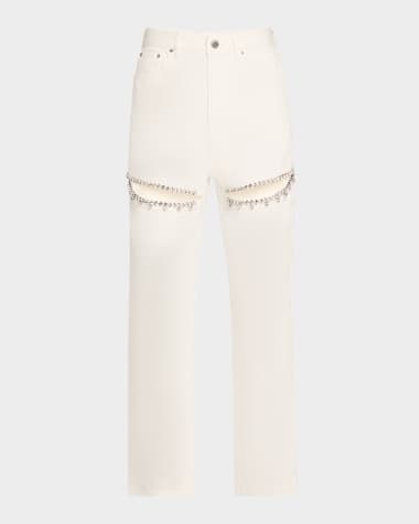 AREA Crystal Slit Straight-Leg Jeans