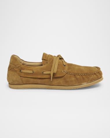 Jacquemus Men's Les Batto Croc-Embossed Suede Boat Shoes