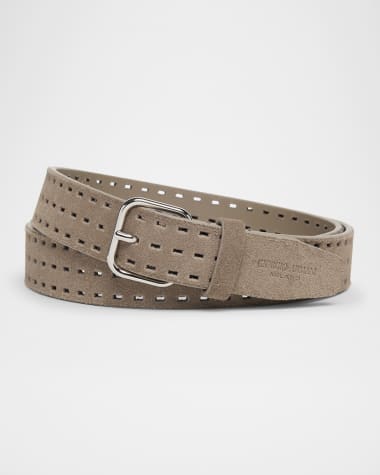 Giorgio Armani Men's Perforated Suede Belt