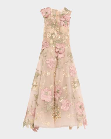 Marchesa Floral Embroidered Sleeveless Tea-Length Dress